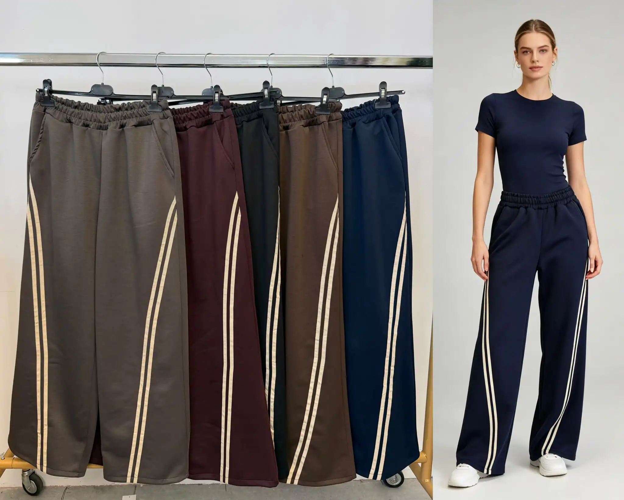 Volné teplákové kalhoty wide leg