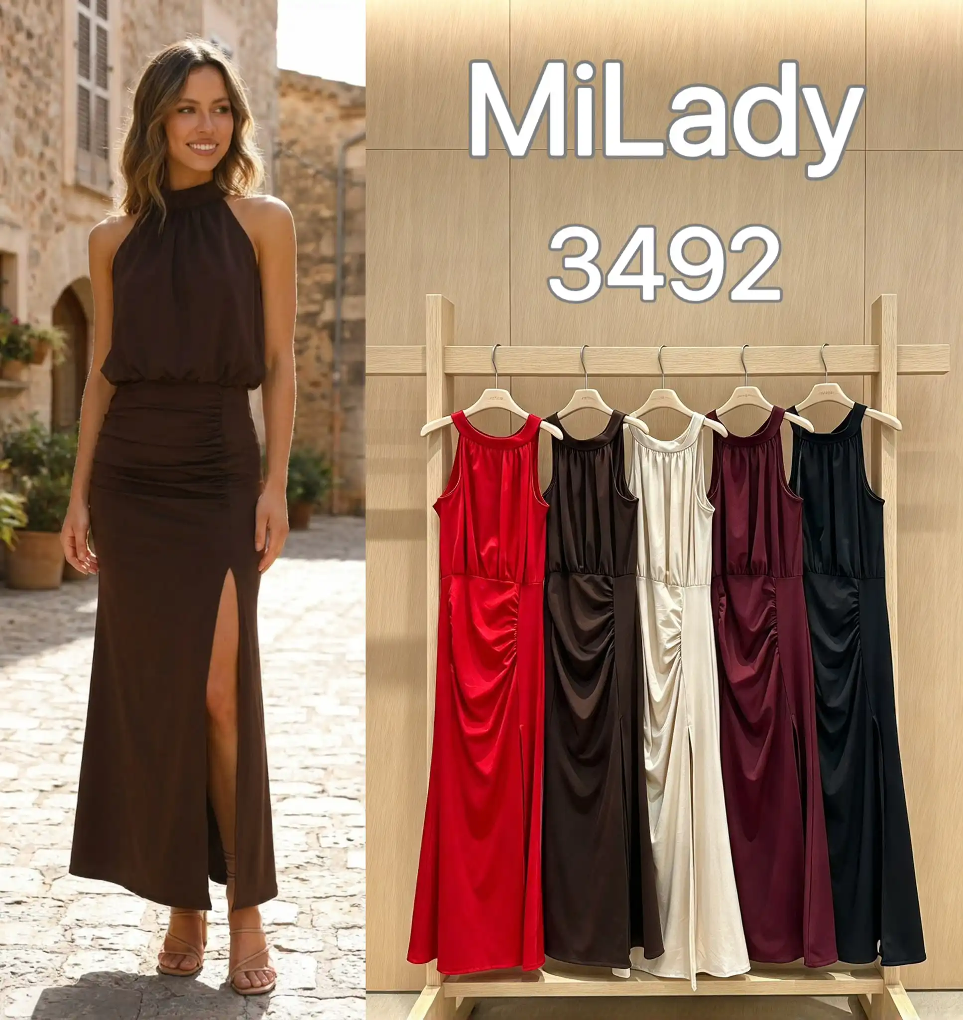 Maxi halter šaty s přiléhavým střihem