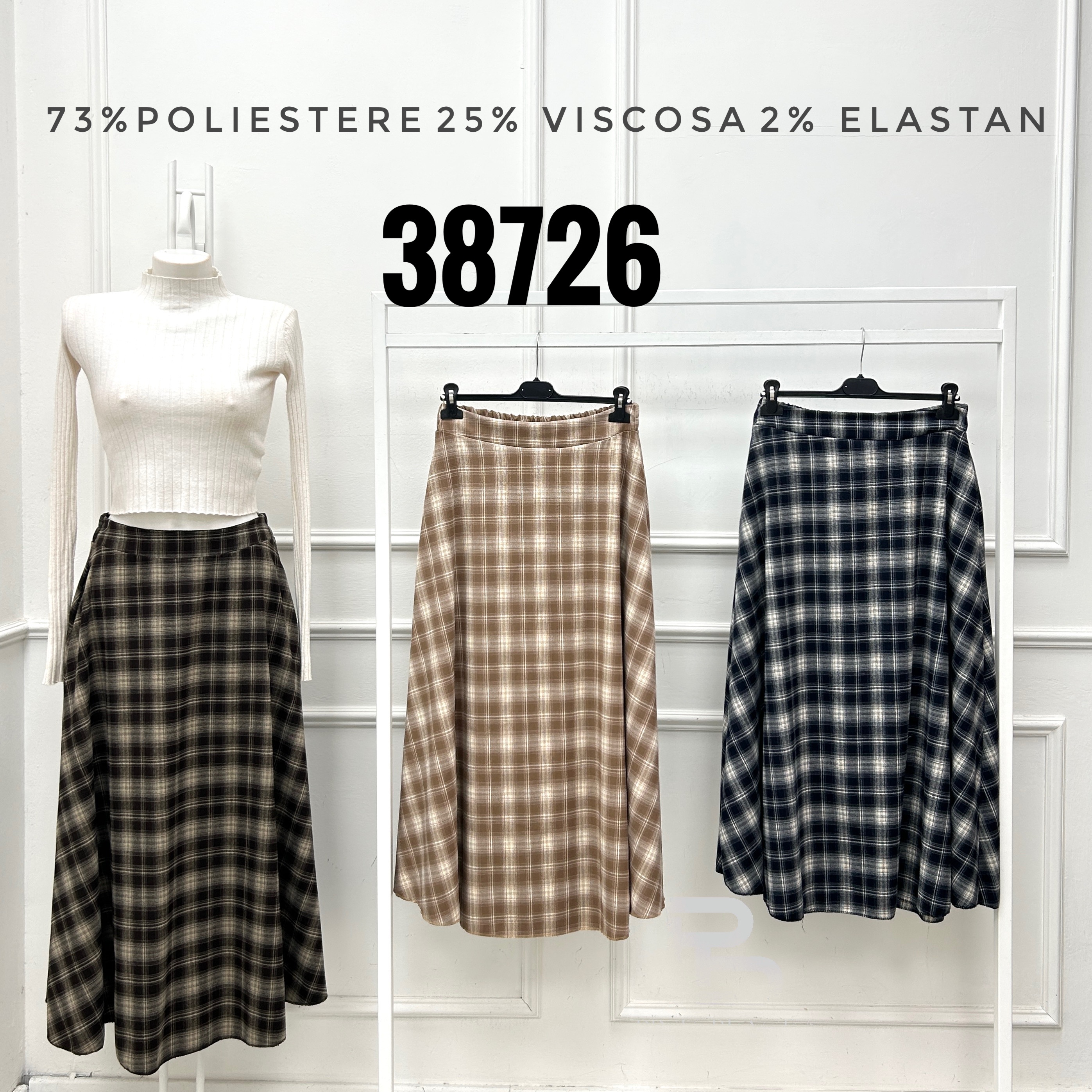 Midi sukně á‑linii v kostkovaném vzoru