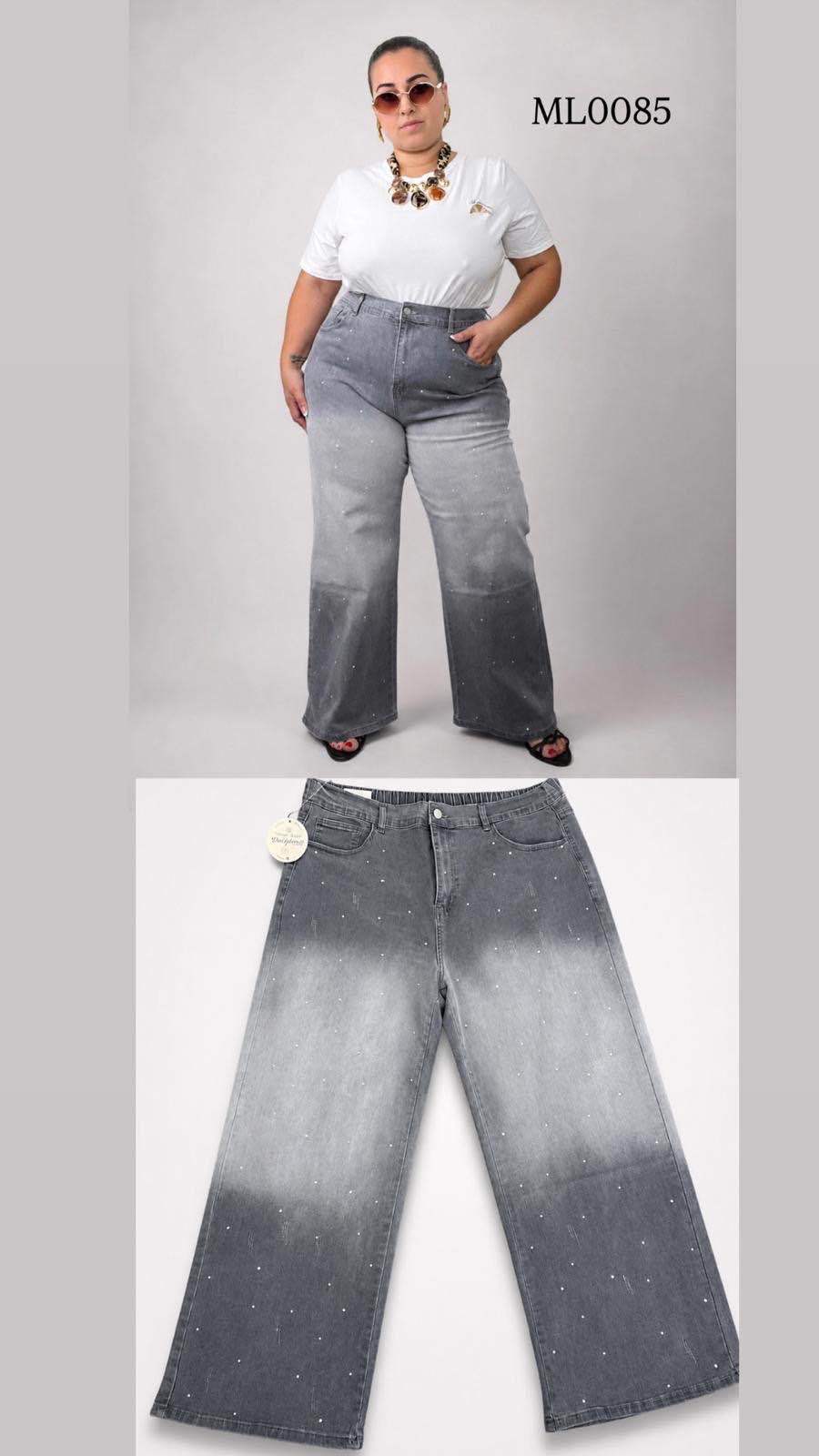 Džínové kalhoty Wide Leg s kamínky