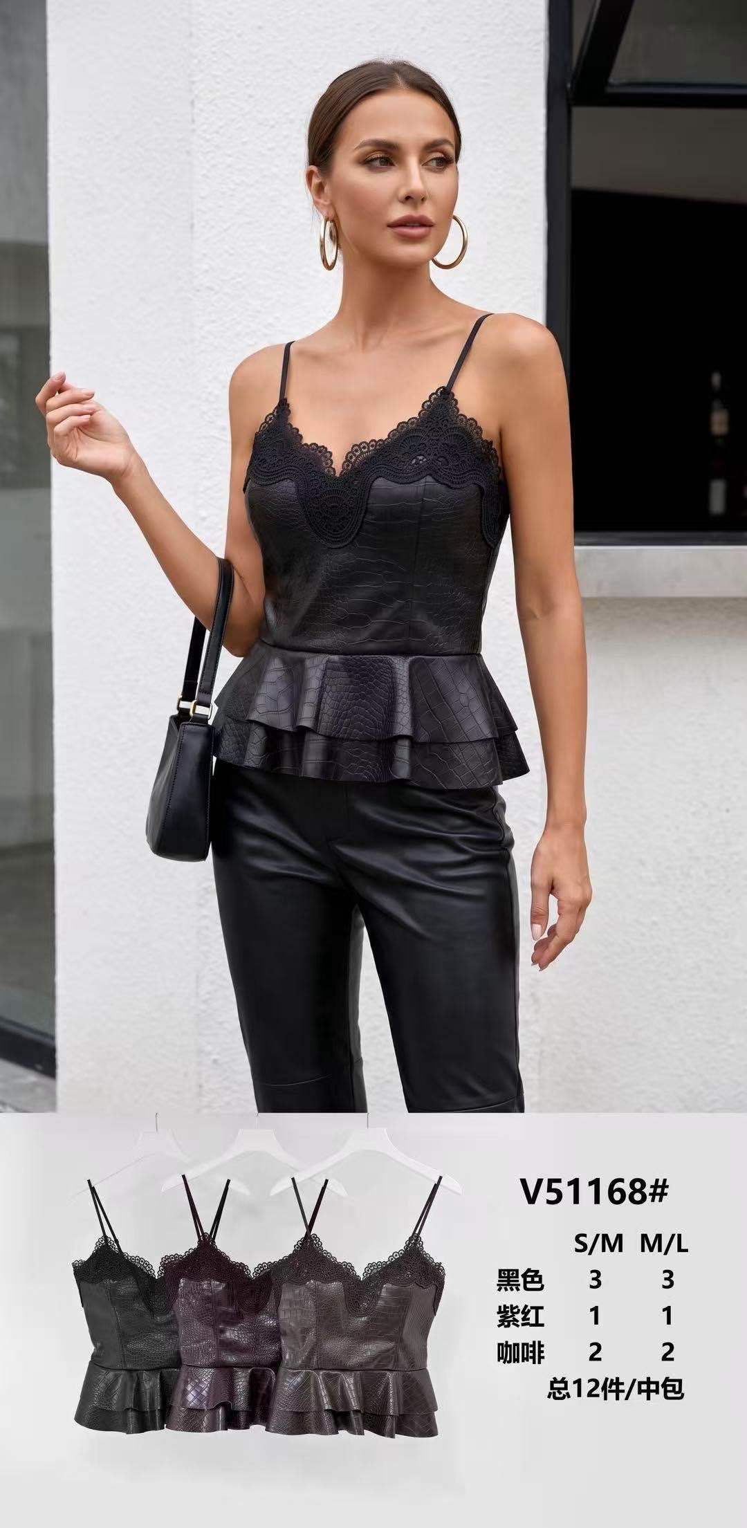 Top s peplum z ekokůže