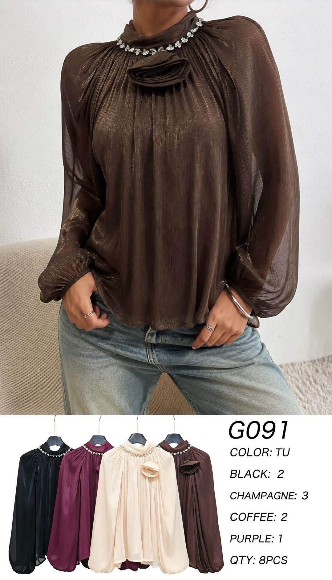 Volná halenka s polorolákem a plisováním