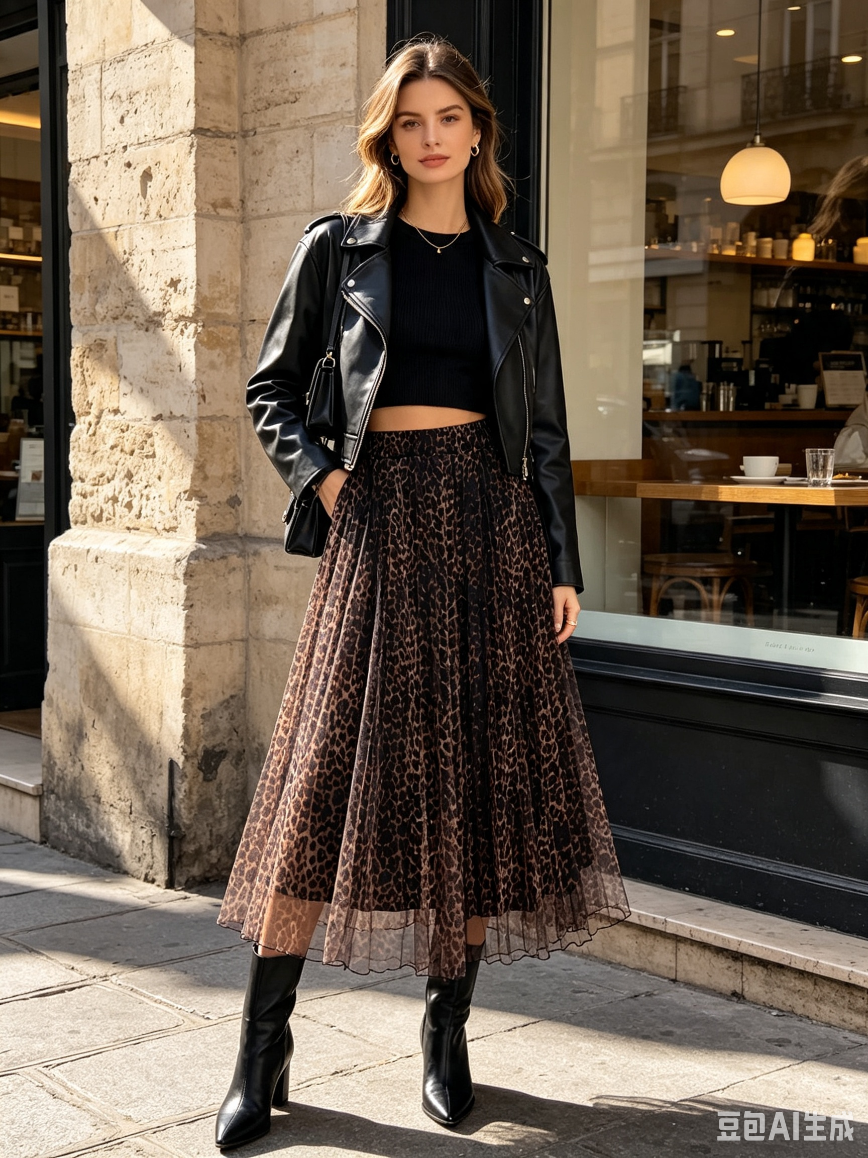 Plisovaná midi sukně s leopardím vzorem
