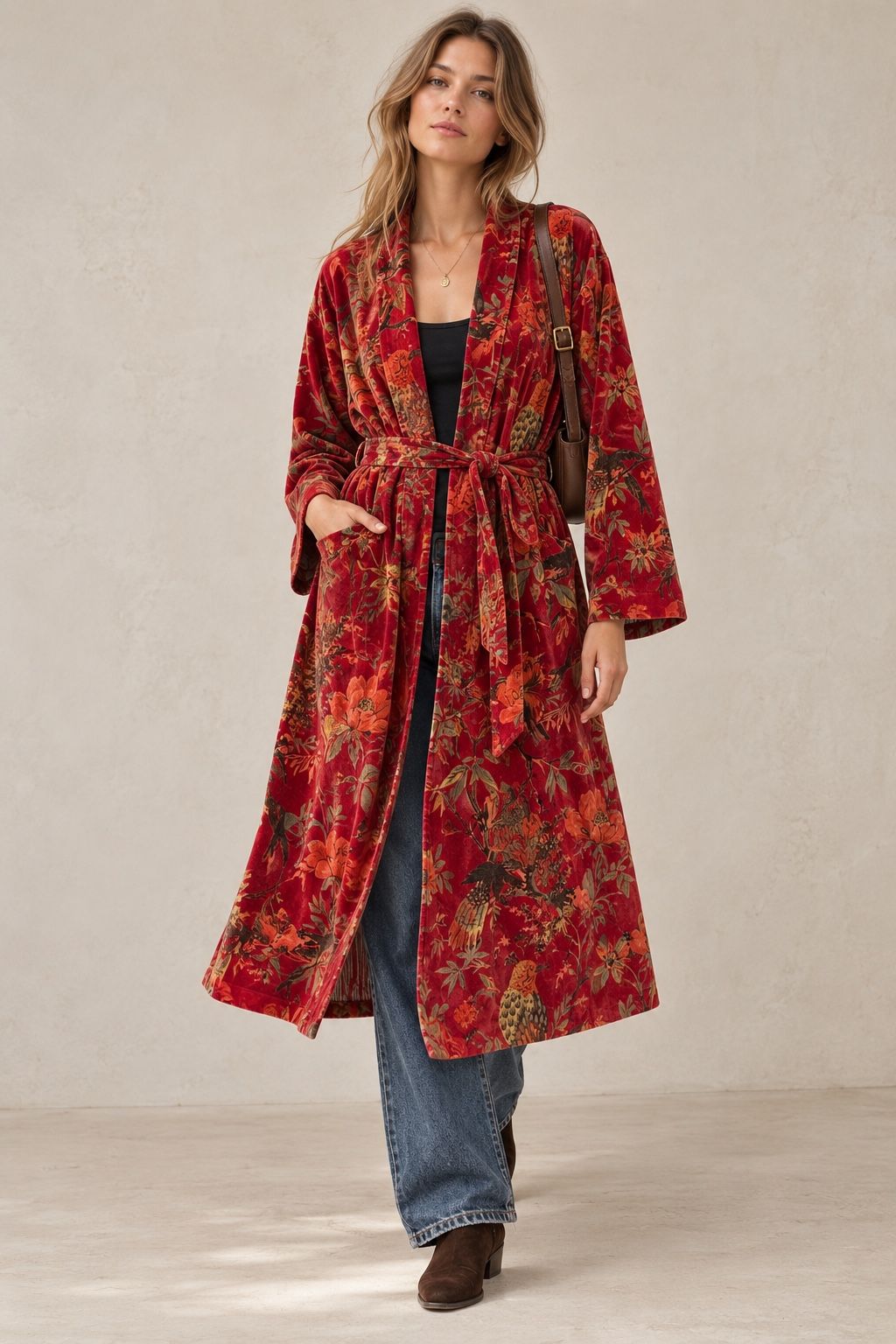 Midi kabát kimono s páskem