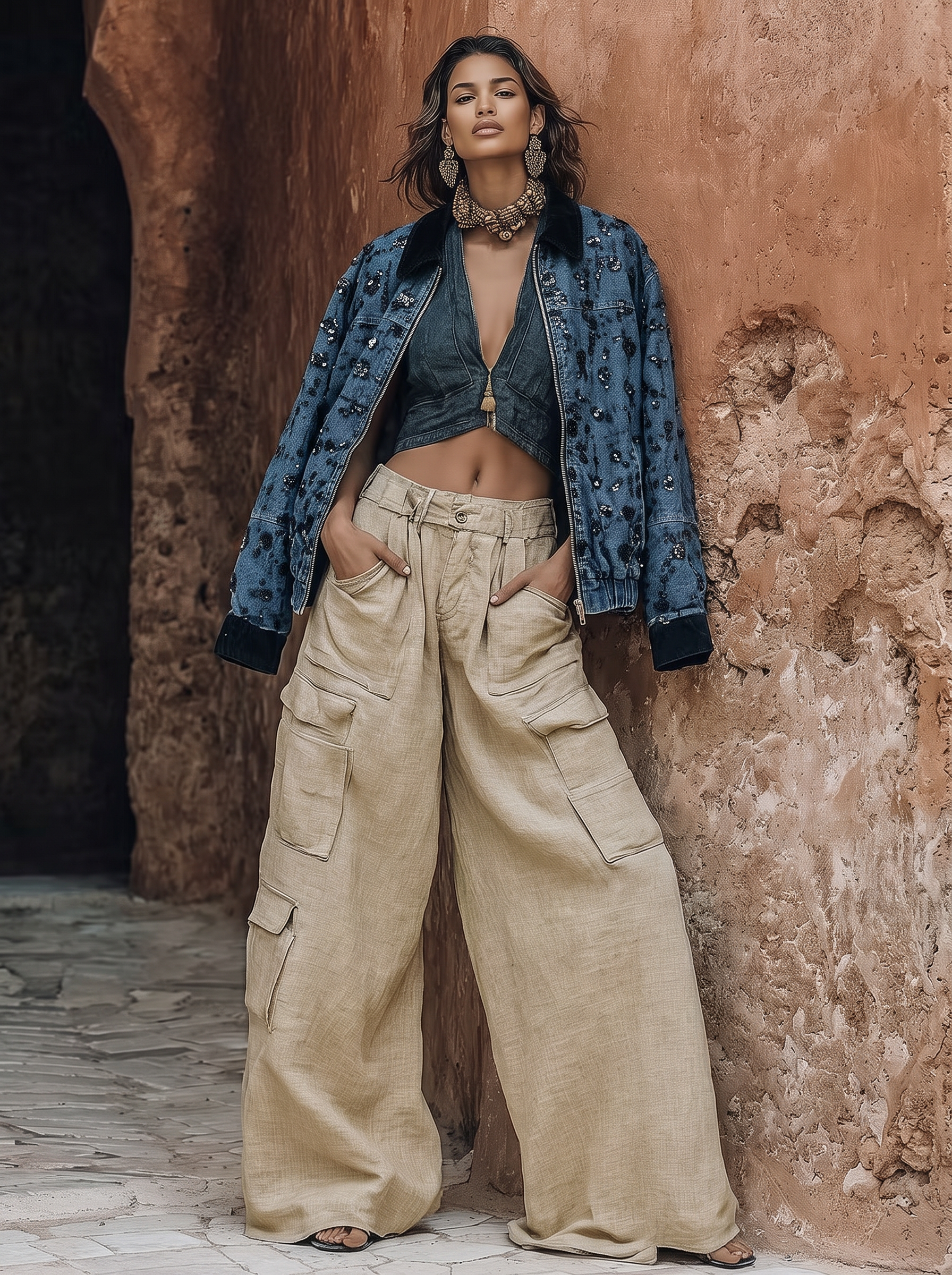 Oversize bunda s flitry
