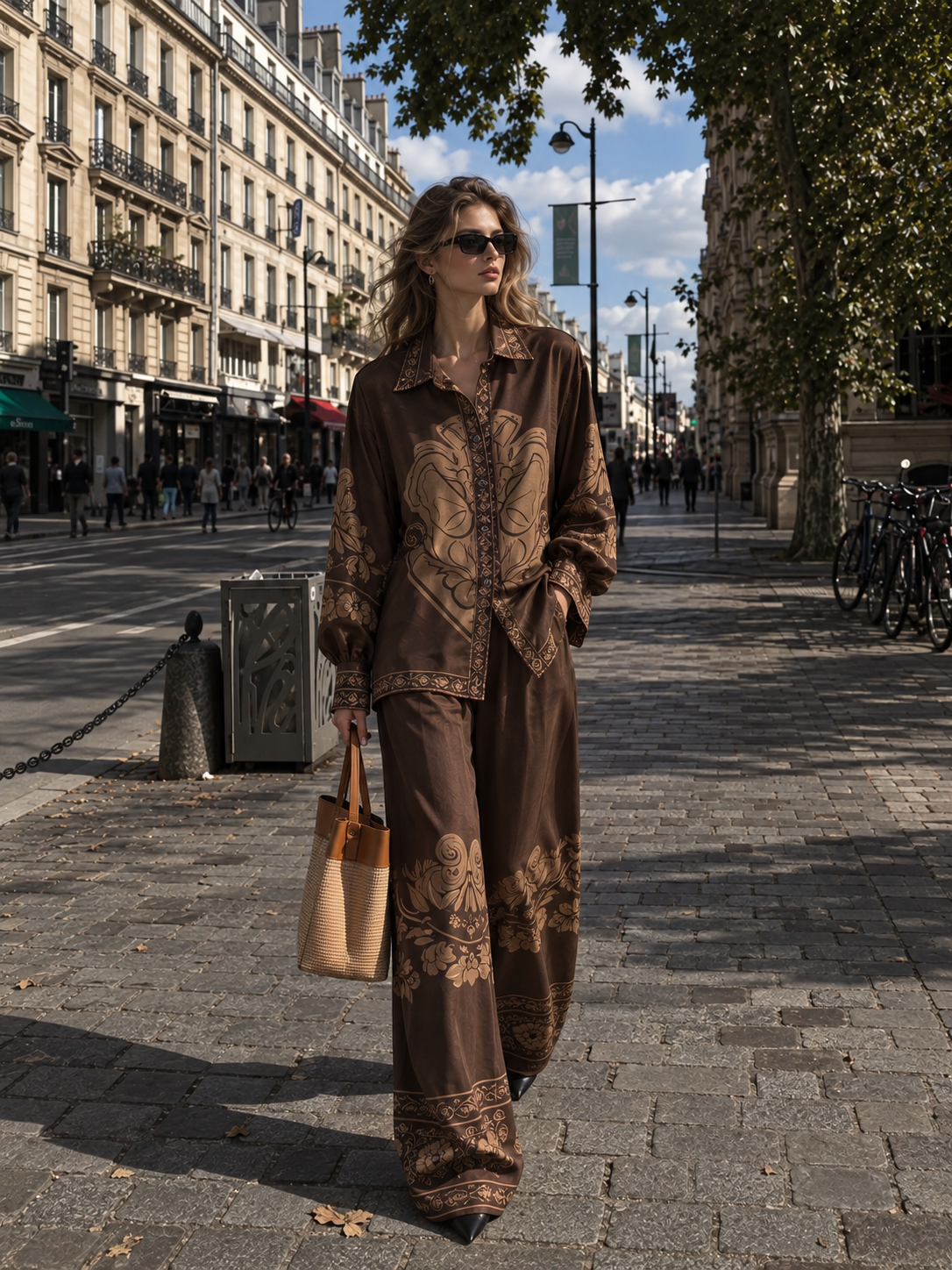 Palazzo kalhoty s bordurou