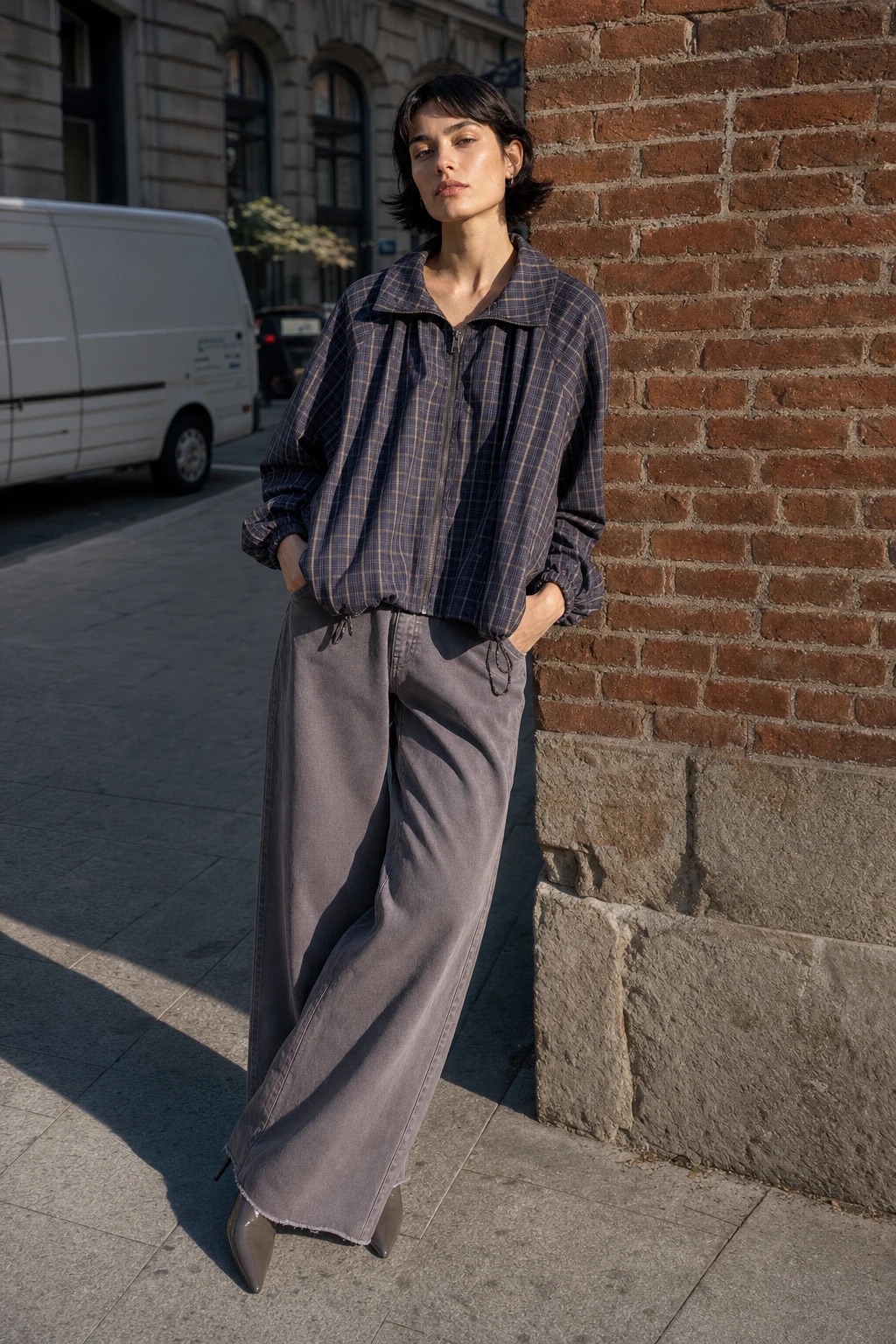 Oversize bomber bunda s kostkovaným vzorem