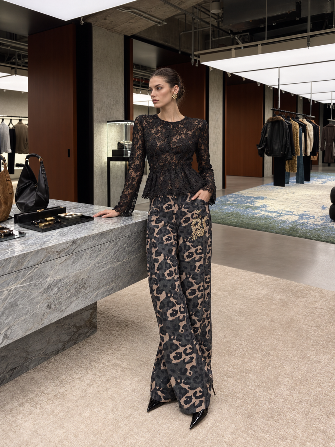 Kalhoty Wide Leg s leopardím vzorem