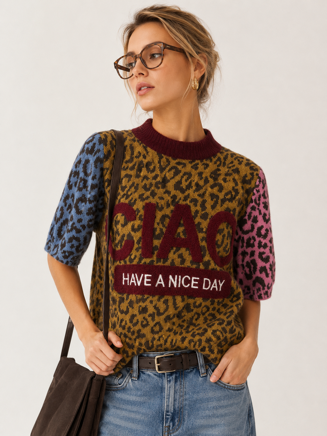 Krátký svetr s leopardím vzorem