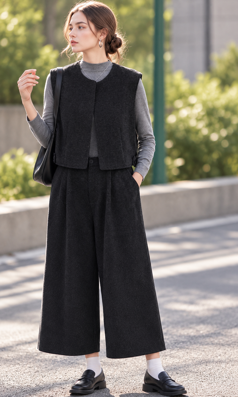 Kalhoty Wide Leg 7/8 s Plisami