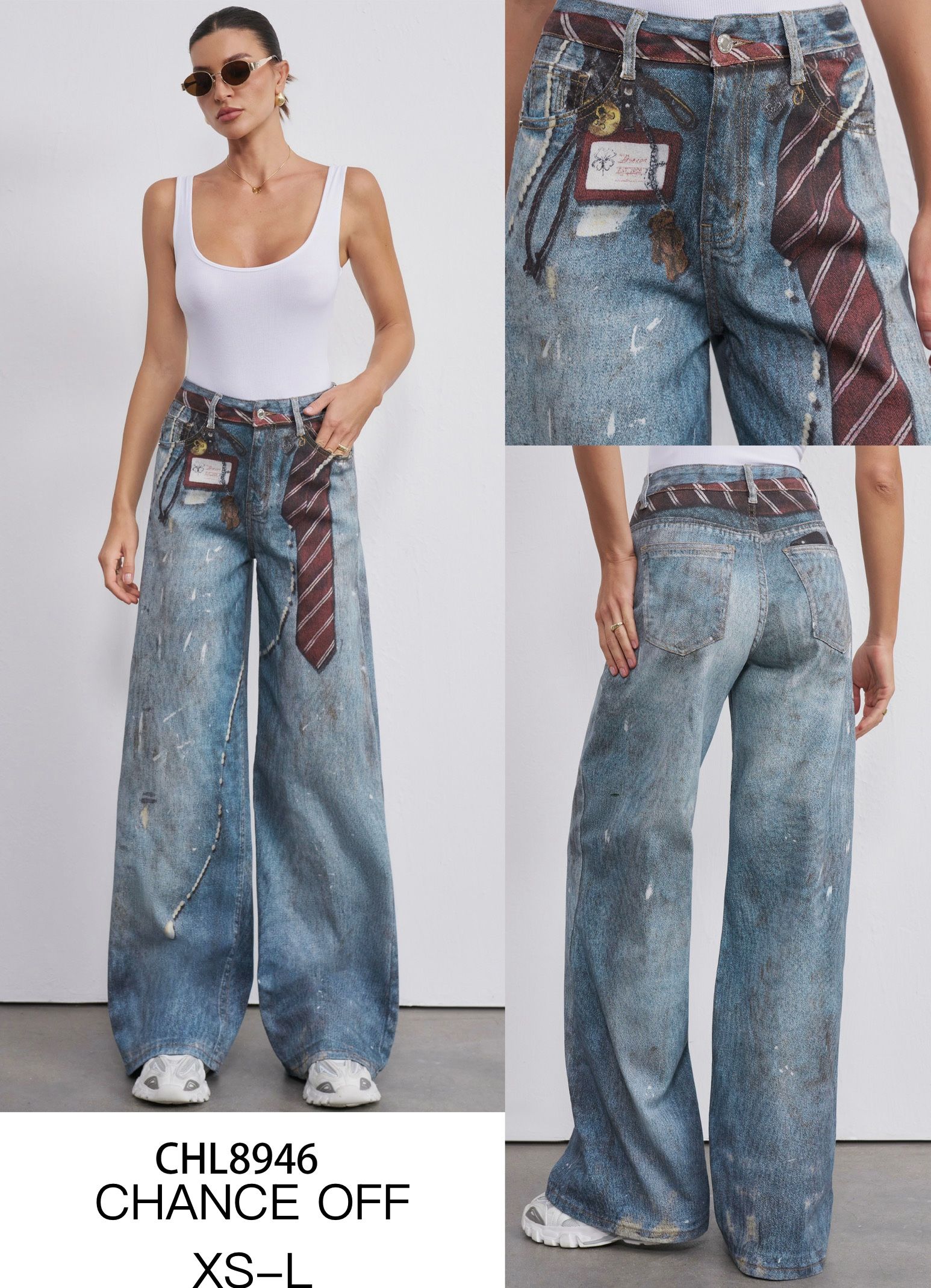Kalhoty Wide Leg s Patchworkem