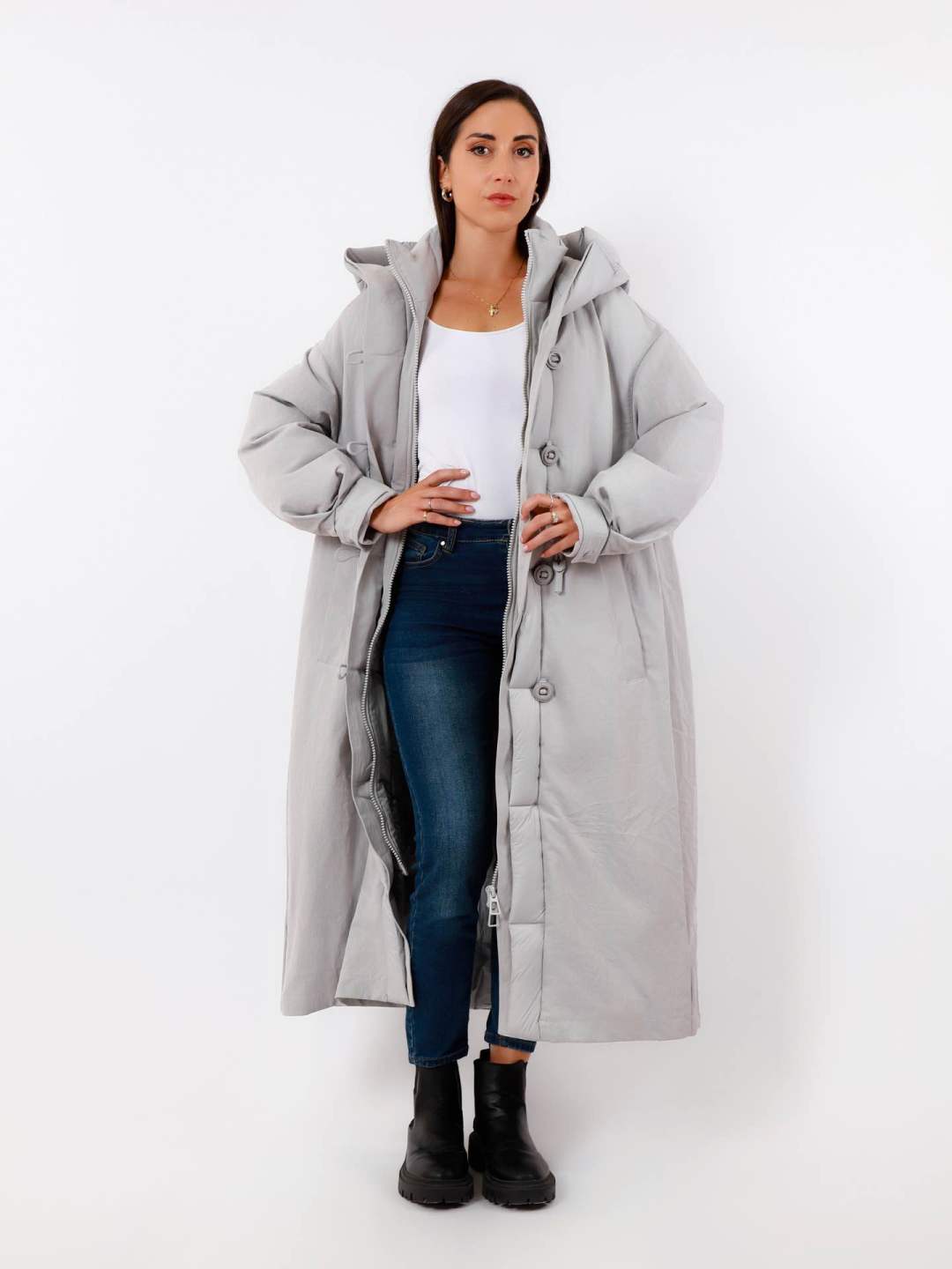 Maxi oversize kabát s kapucí