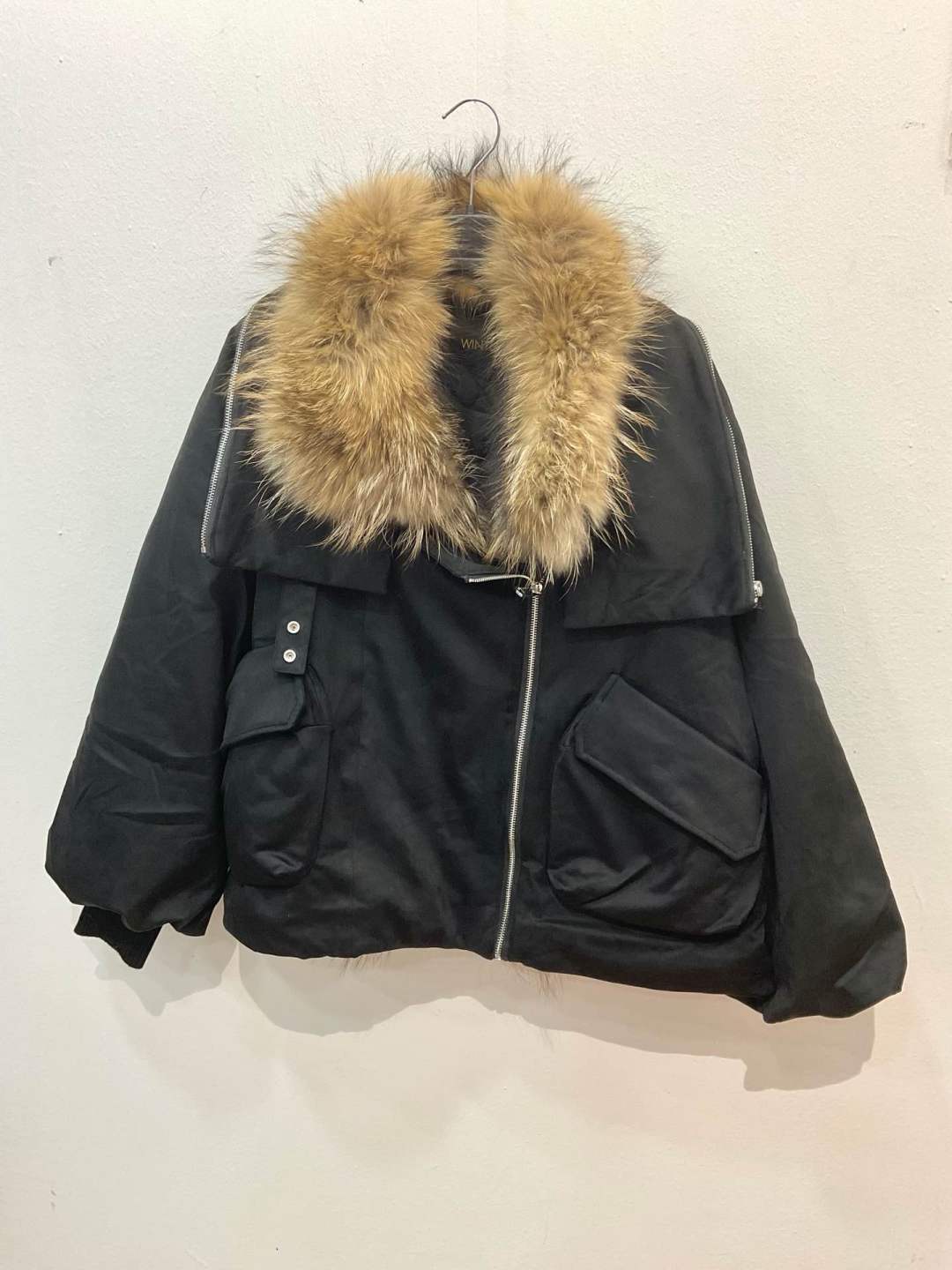 Oversize bunda s kožíškovým límcem