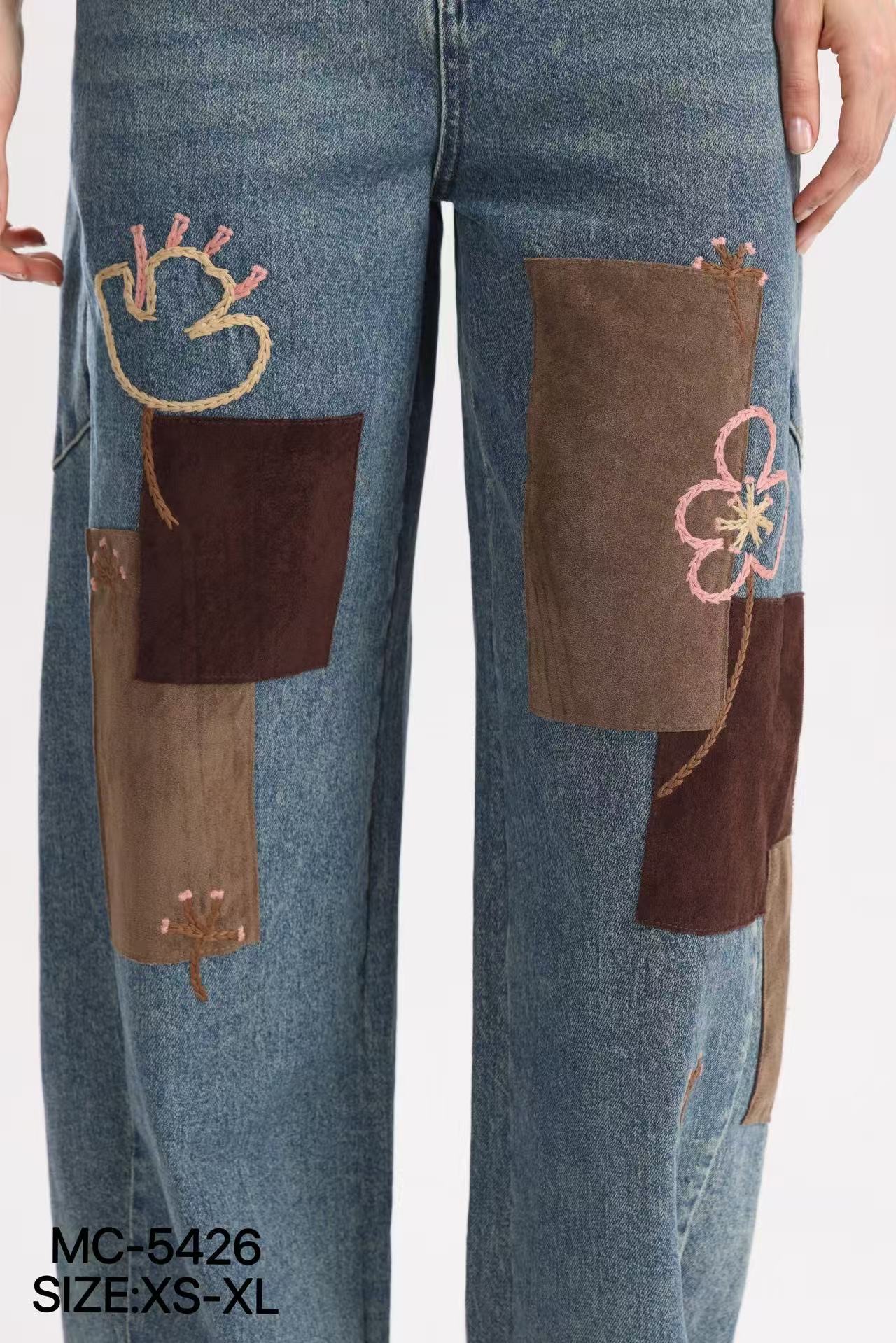 Džíny Wide Leg s Výšivkou