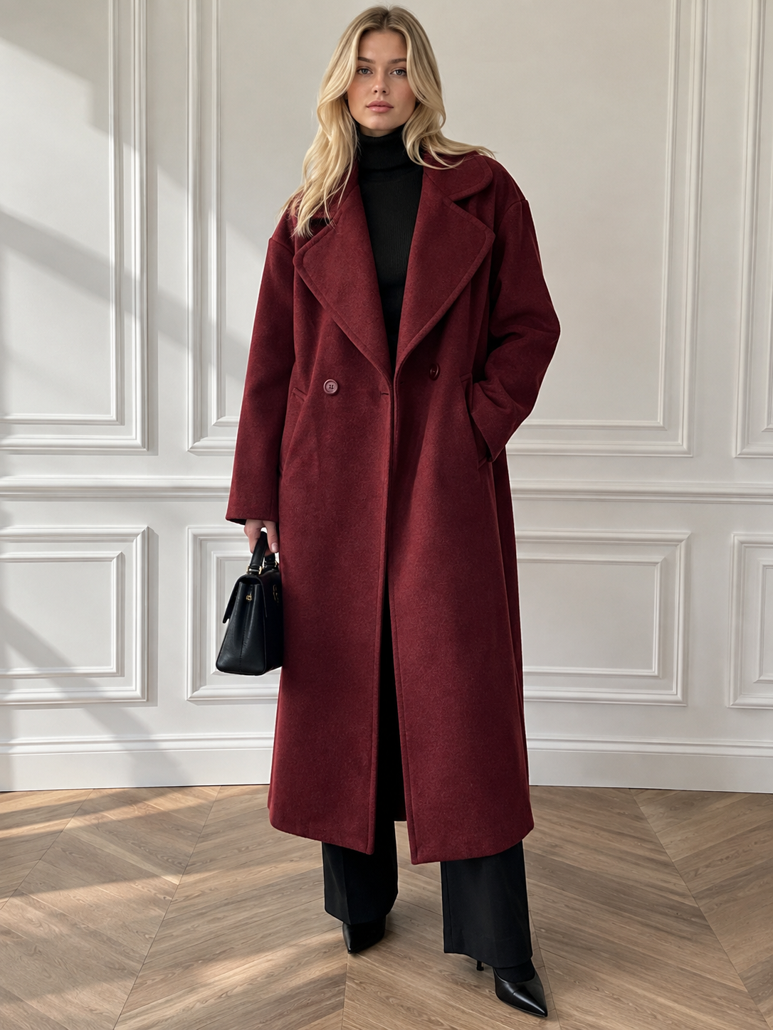 Oversize midi kabát s klopami