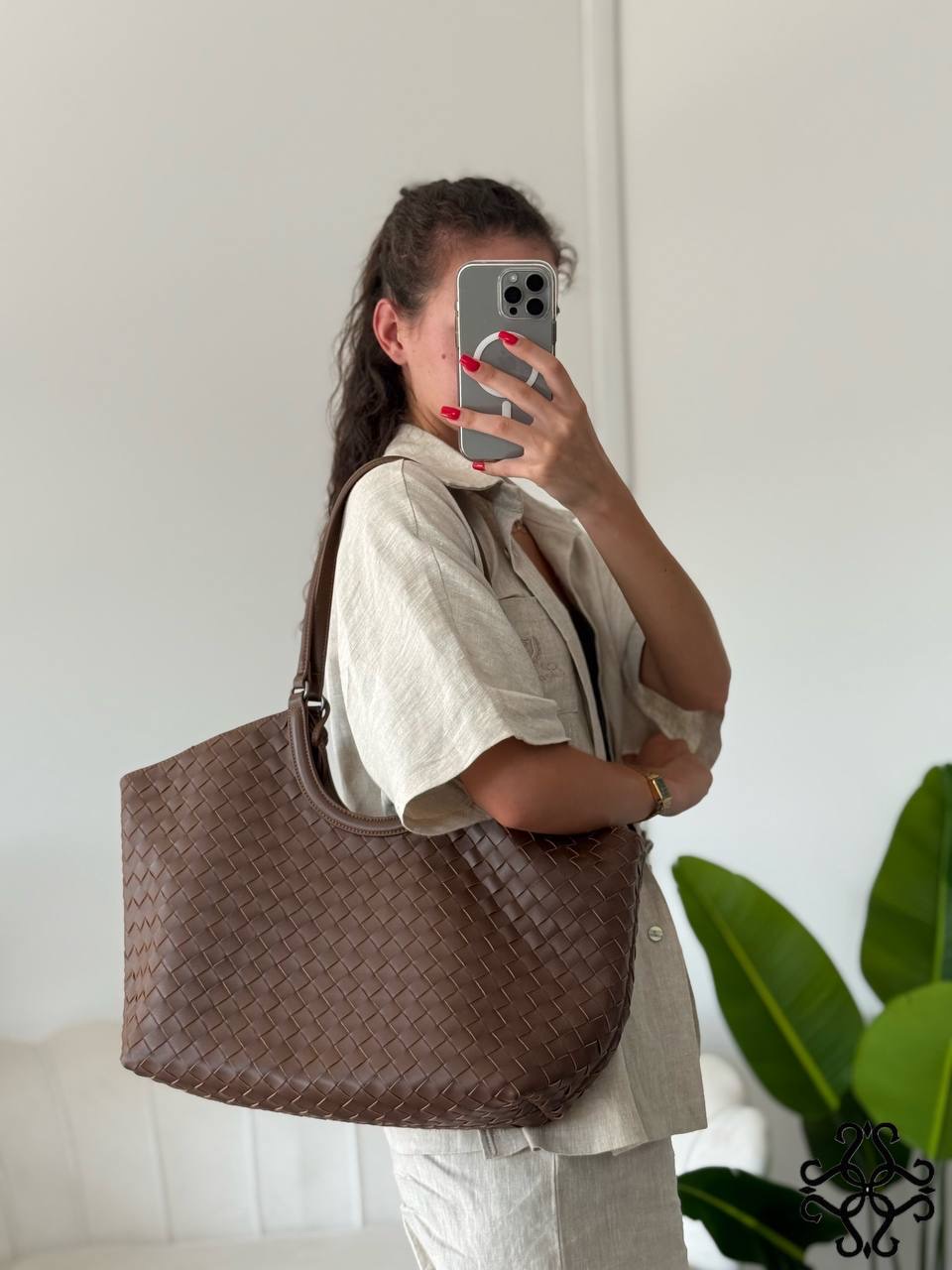 Propletená kožená shopper taška