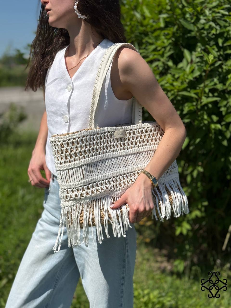 Prostorná pletená shopper taška s třásněmi