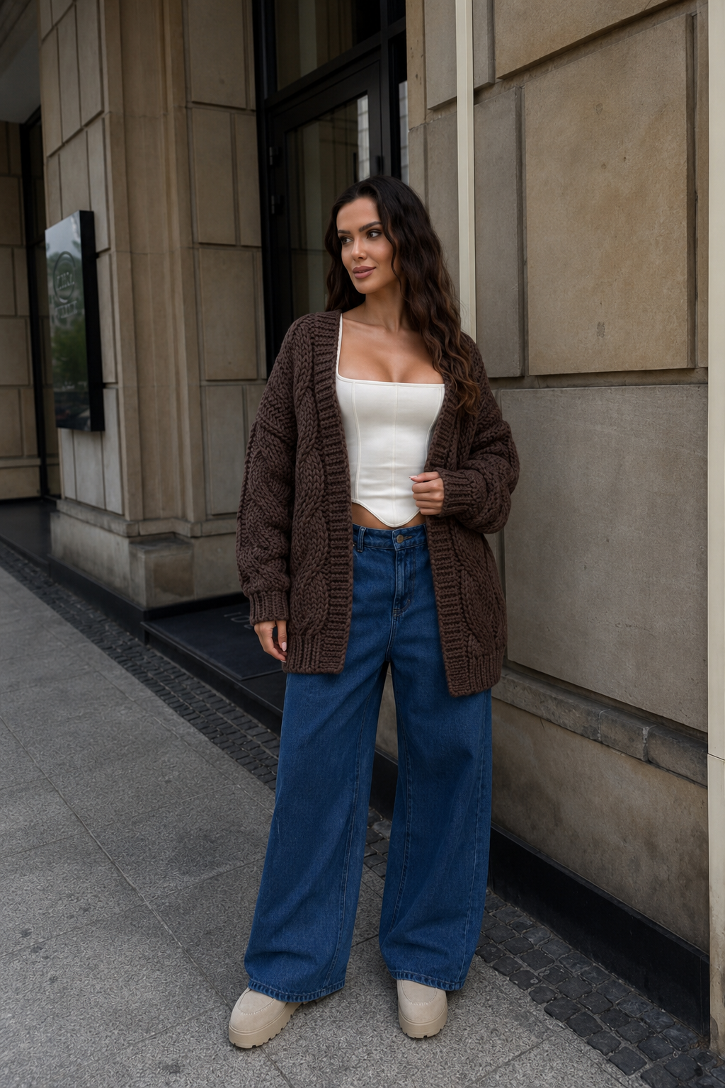 Dlouhý oversize kardigan s výstřihem do V