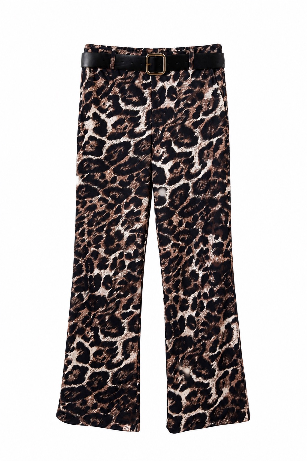 Kalhoty s rozšířenými nohavicemi a leopardím vzorem