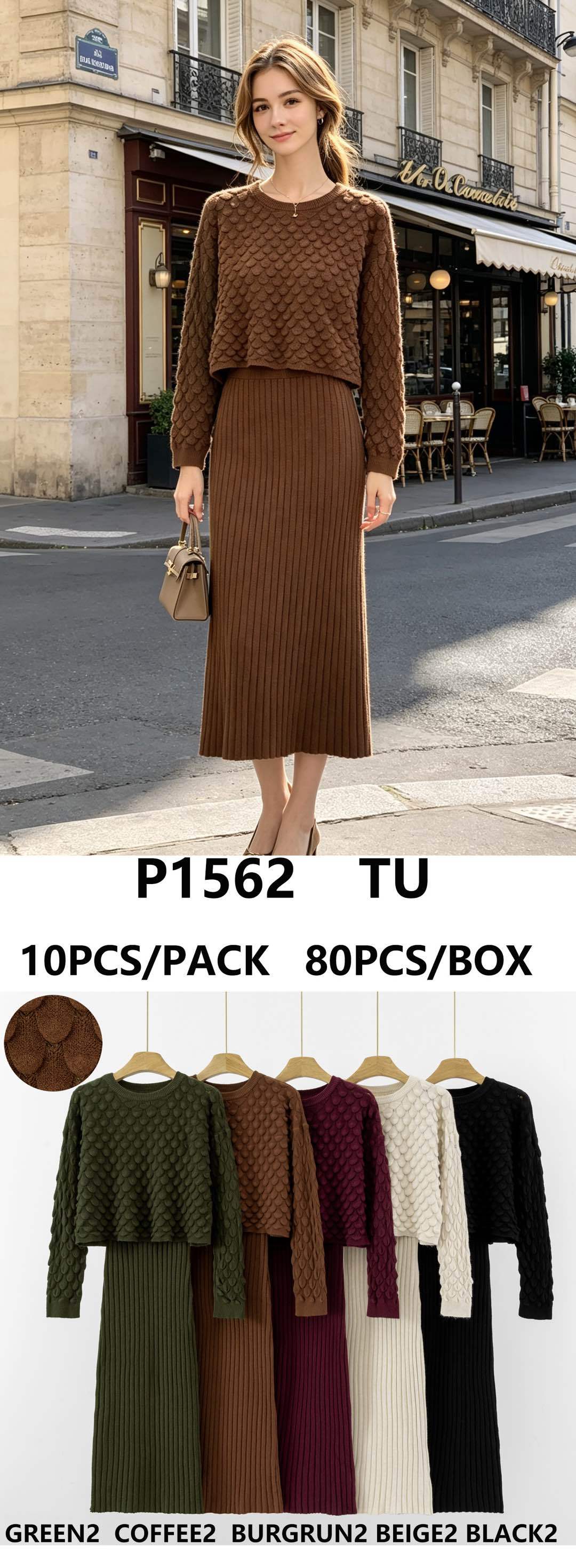 Krátký top s dlouhou rukávem a plisovaná midi sukně — set