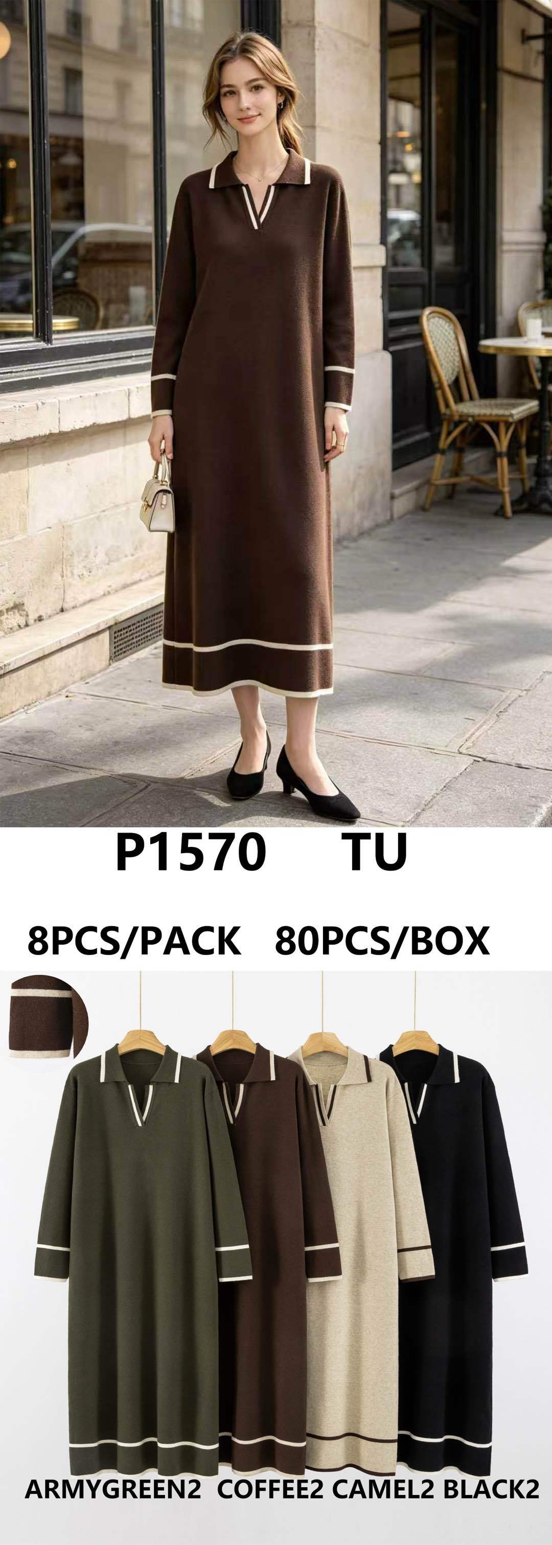 Midi šaty s polo límcem z pleteniny
